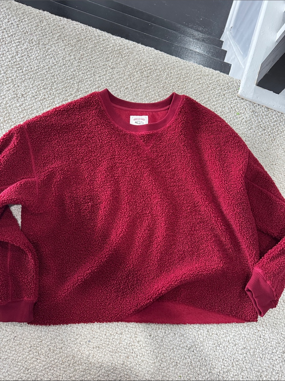 American Eagle Outfitters Deep Cranberry Sherpa Crewneck